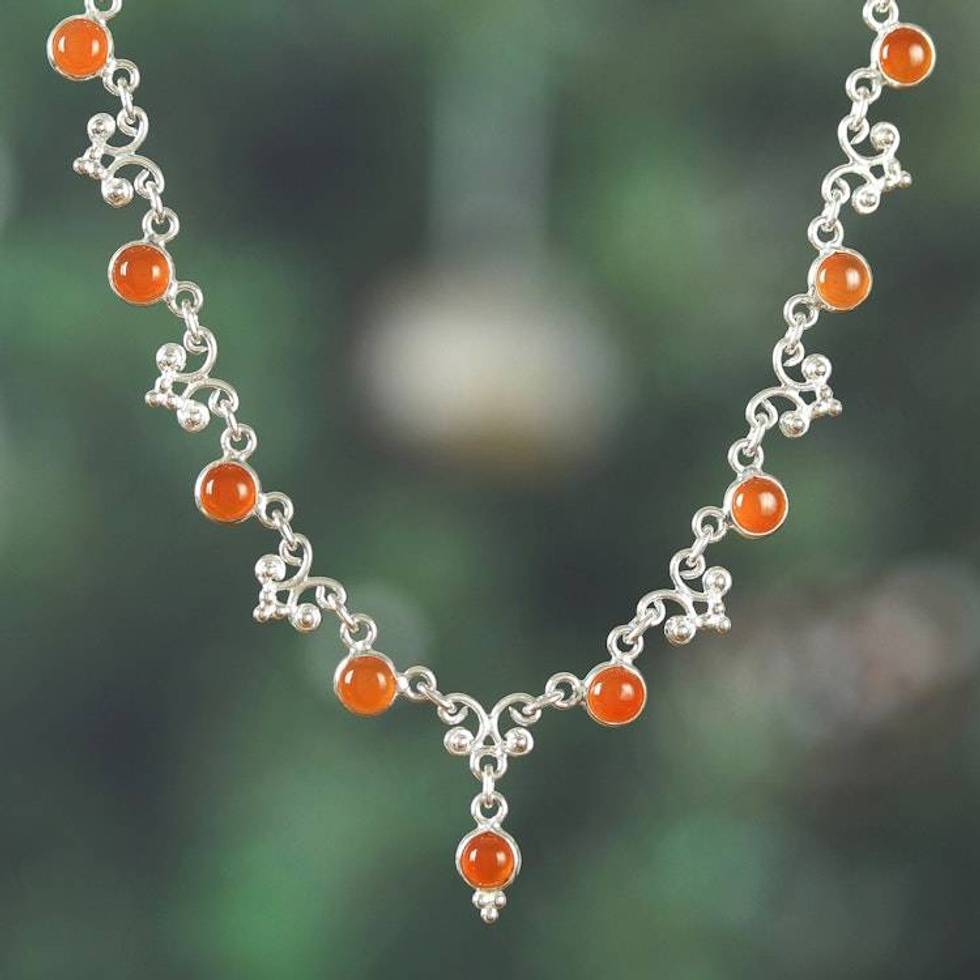 Classic Natural Carnelian and Sterling Silver Link Necklace 'Fiery Princess'