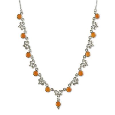 Alternate image for Classic Natural Carnelian and Sterling Silver Link Necklace Fiery Princess