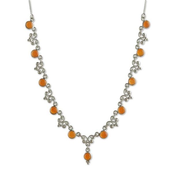 Alternate image for Classic Natural Carnelian and Sterling Silver Link Necklace Fiery Princess