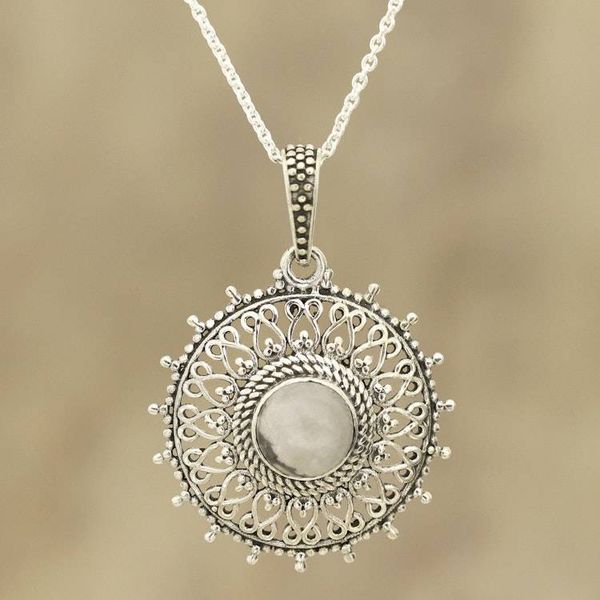 Alternate image for Round Howlite Pendant Necklace from India Swirling Tendrils