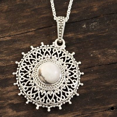 Alternate image for Round Howlite Pendant Necklace from India Swirling Tendrils