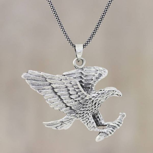 Alternate image for Mens Sterling Silver Eagle Pendant Necklace from India Excellent Eagle