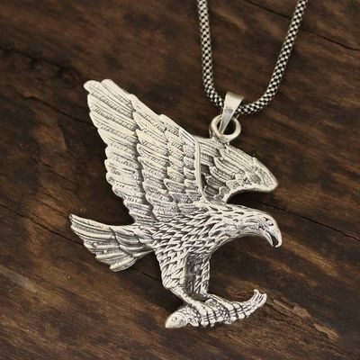 Alternate image for Mens Sterling Silver Eagle Pendant Necklace from India Excellent Eagle