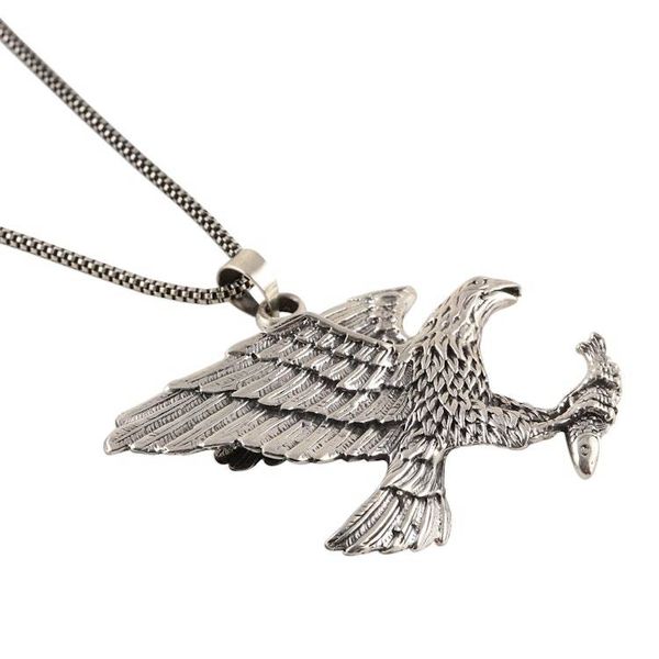 Alternate image for Mens Sterling Silver Eagle Pendant Necklace from India Excellent Eagle