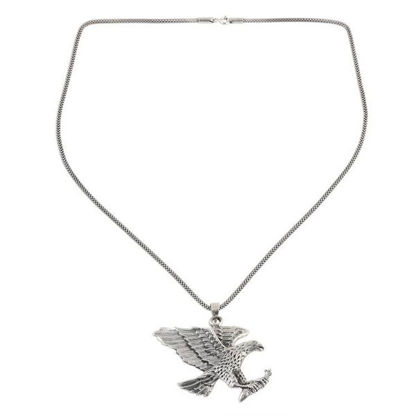 Alternate image for Mens Sterling Silver Eagle Pendant Necklace from India Excellent Eagle