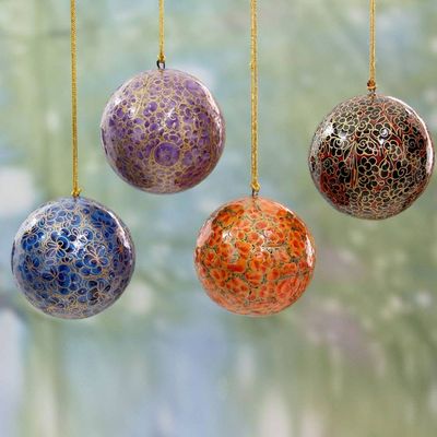 Alternate image for Artisan Crafted Papier Mache Bauble Ornaments Set of 4 Happy Wonderland