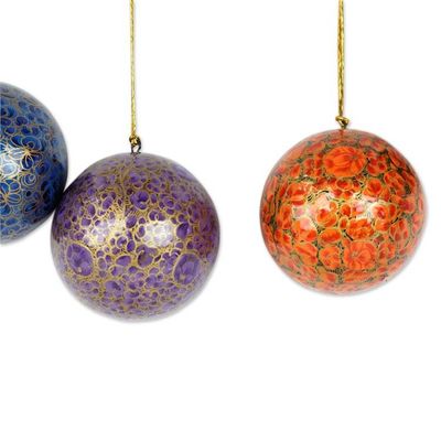 Alternate image for Artisan Crafted Papier Mache Bauble Ornaments Set of 4 Happy Wonderland