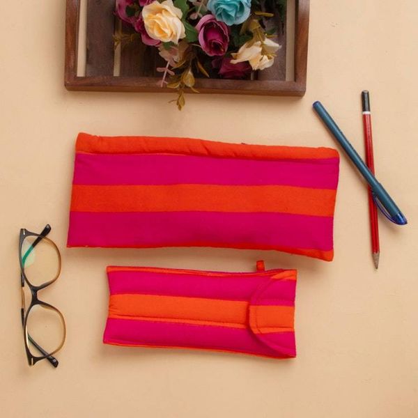Alternate image for Orange Fuchsia Cotton Pencil and Eyeglass Case 2-Piece Set Sweet Functionality
