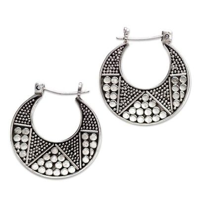 Alternate image for Hand Crafted Sterling Silver Hoop Earrings Crescent