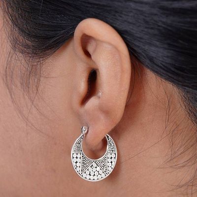 Alternate image for Hand Crafted Sterling Silver Hoop Earrings Crescent