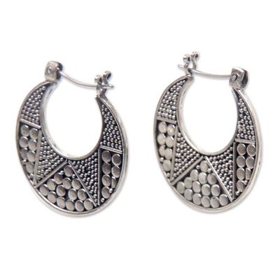 Alternate image for Hand Crafted Sterling Silver Hoop Earrings Crescent