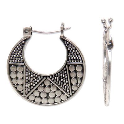 Alternate image for Hand Crafted Sterling Silver Hoop Earrings Crescent