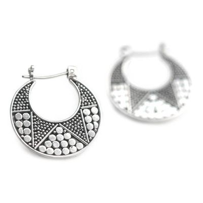 Alternate image for Hand Crafted Sterling Silver Hoop Earrings Crescent