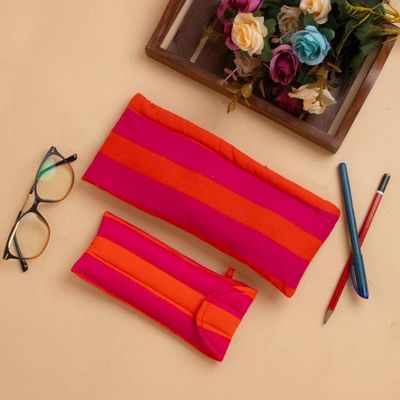 Alternate image for Orange Fuchsia Cotton Pencil and Eyeglass Case 2-Piece Set Sweet Functionality