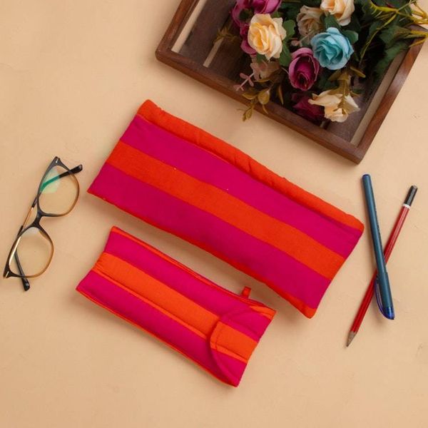 Alternate image for Orange Fuchsia Cotton Pencil and Eyeglass Case 2-Piece Set Sweet Functionality