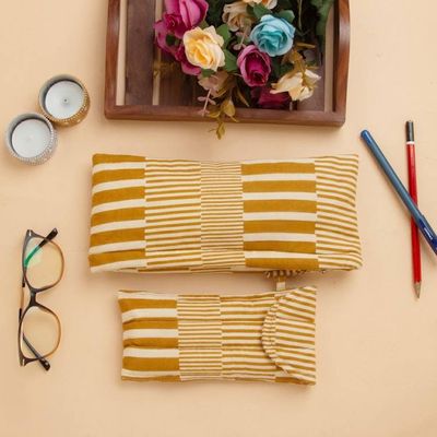 Alternate image for Cotton Pencil Eyeglass Case 2-Piece Set with Striped Design Yellow and Jolly Functionality