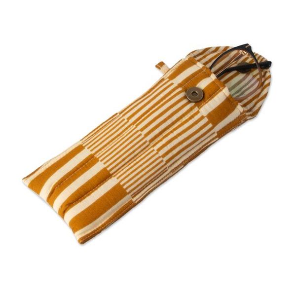 Alternate image for Cotton Pencil Eyeglass Case 2-Piece Set with Striped Design Yellow and Jolly Functionality