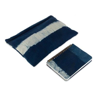 Alternate image for Cotton Toiletry Case and Journal 2-Piece Set with Stripes Indigo Wanderer
