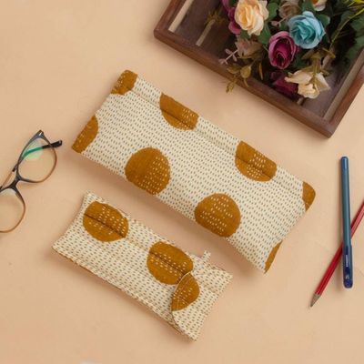 Alternate image for Dotted Ochre Ivory 2-Piece Cotton Pencil Eyeglass Case Set Ochre Dot Functionality