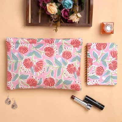 Alternate image for 2-Piece Floral-Themed Cotton Toiletry Case and Journal Set Blooming Wanderer
