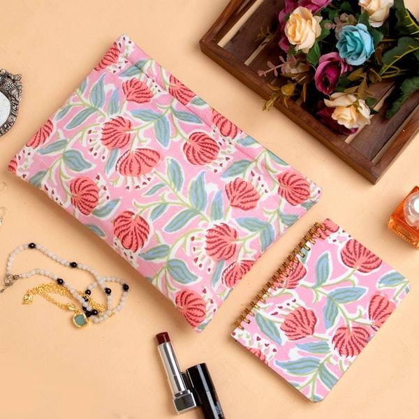 Alternate image for 2-Piece Floral-Themed Cotton Toiletry Case and Journal Set Blooming Wanderer