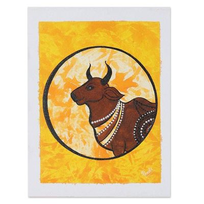 Alternate image for Signed Acrylic Cow Painting from India The Bull