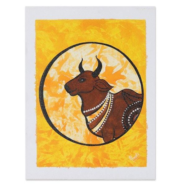 Alternate image for Signed Acrylic Cow Painting from India The Bull