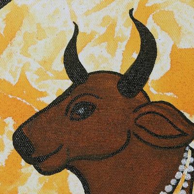 Alternate image for Signed Acrylic Cow Painting from India The Bull