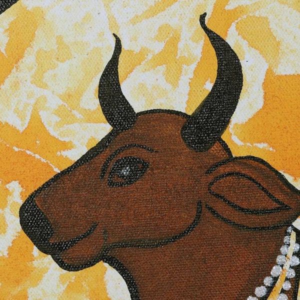 Alternate image for Signed Acrylic Cow Painting from India The Bull