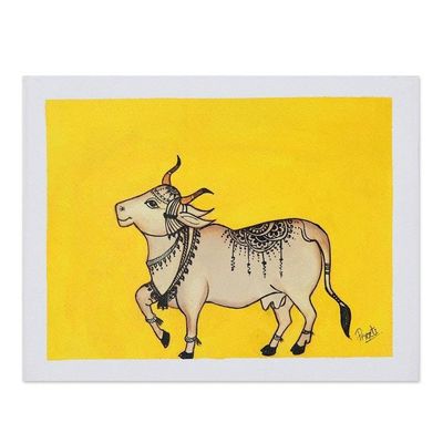 Alternate image for Indian Acrylic Cow Painting on Canvas Kamadhenu