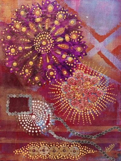 Alternate image for Multicolored Mixed Media Abstract Painting from India Floral Beauty