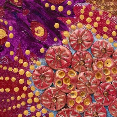 Alternate image for Multicolored Mixed Media Abstract Painting from India Floral Beauty