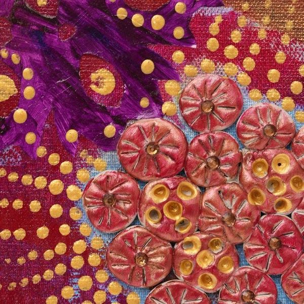 Alternate image for Multicolored Mixed Media Abstract Painting from India Floral Beauty