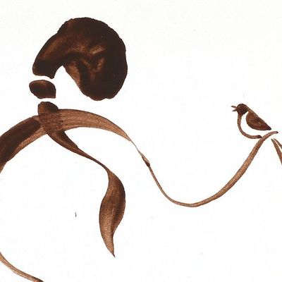 Alternate image for Expressionist Mixed Media Painting of Dancer and Bird Aviary Symphony