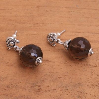 Alternate image for Sterling Silver and Smoky Quartz Dangle Earrings Earrings Royal Elegance