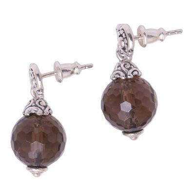 Alternate image for Sterling Silver and Smoky Quartz Dangle Earrings Earrings Royal Elegance