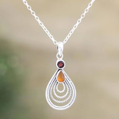 Primary image for Hand Made Garnet and Carnelian Pendant Necklace Radiate in Red