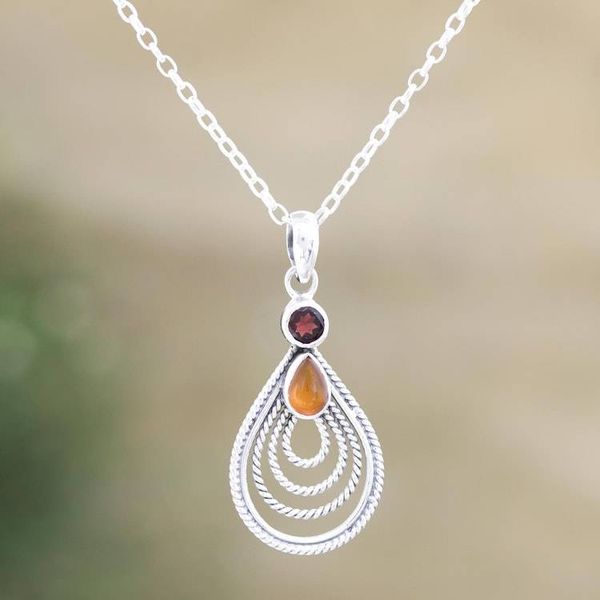 Alternate image for Hand Made Garnet and Carnelian Pendant Necklace Radiate in Red