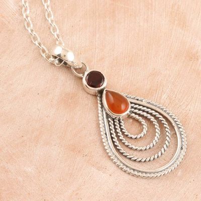 Alternate image for Hand Made Garnet and Carnelian Pendant Necklace Radiate in Red