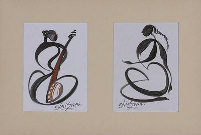 Alternate image for Expressionist Music-Themed Black and Brown Diptych Painting Symphony in Motion