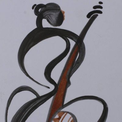 Alternate image for Expressionist Music-Themed Black and Brown Diptych Painting Symphony in Motion