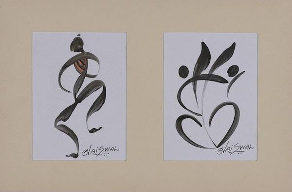 Alternate image for Semi-Abstract Expressionist Dance-Themed Diptych Painting Chromatic Crescendo
