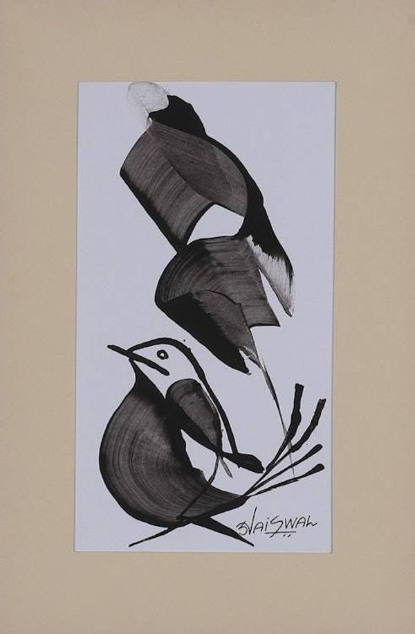 Alternate image for Expressionist Black and White Mixed Media Bird Painting Avian Majesty