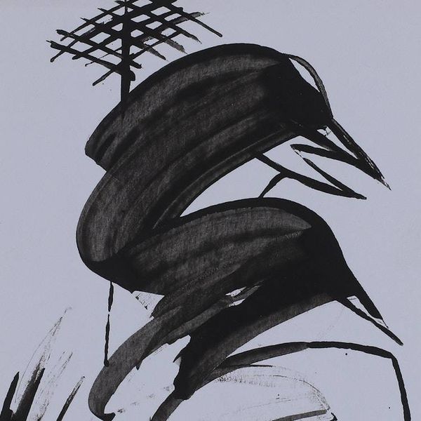 Alternate image for Expressionist Black and White Mixed Media Swan Painting A Swan in Serene Waters