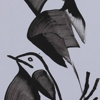 Alternate image for Expressionist Black and White Mixed Media Bird Painting Avian Majesty