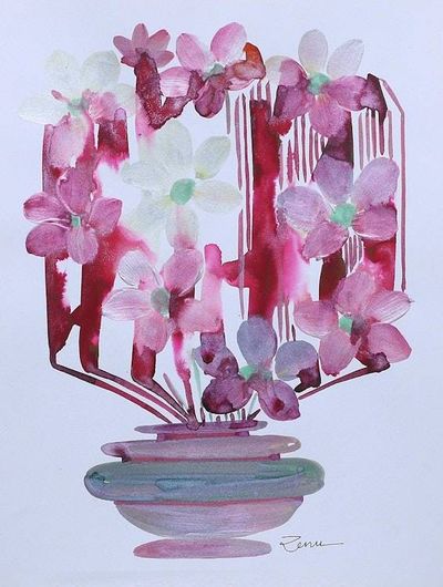Alternate image for Original Signed Expressionist Still Life with Pink Flowers Flower Chase