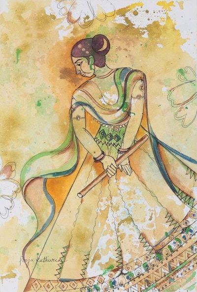 Alternate image for Watercolor and Acrylic Portrait Painting on Paper Virahini