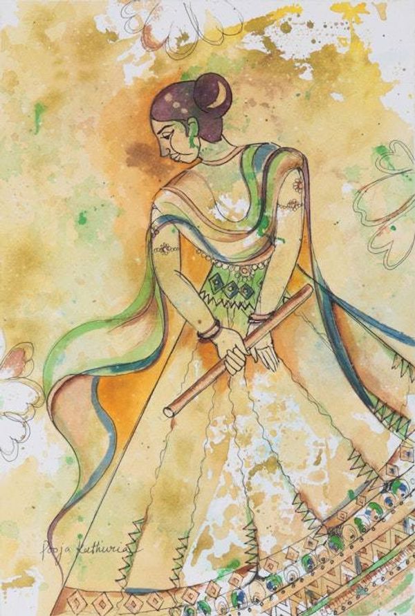 Alternate image for Watercolor and Acrylic Portrait Painting on Paper Virahini