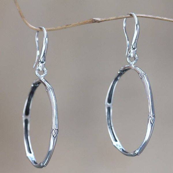 Alternate image for Sterling silver dangle earrings Bamboo Circle