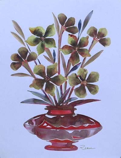 Alternate image for Mixed Media Original Signed Floral Still Life Painting Flower Fusion